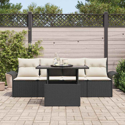 Set Divano da Giardino 5 pcs Nero Rattan in Polipropilene