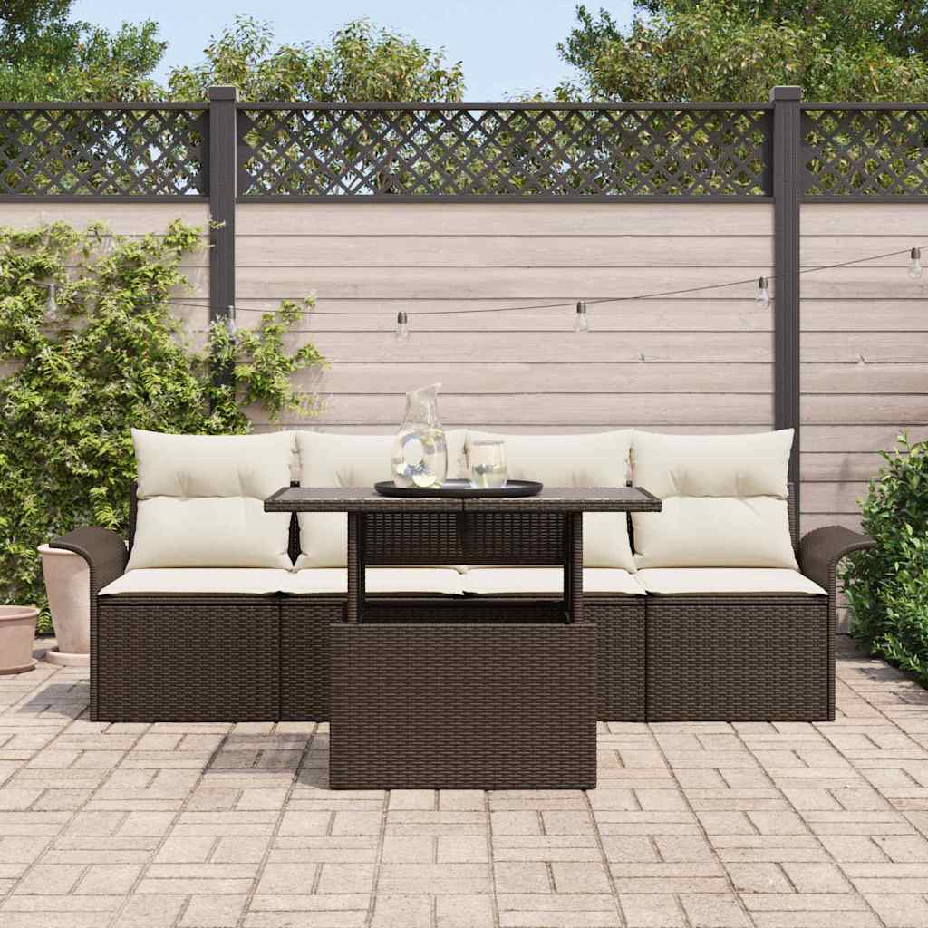 Set Divano da Giardino 5 pcs Marrone Rattan in Polipropilene