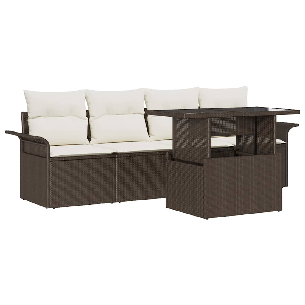 Set Divano da Giardino 5 pcs Marrone Rattan in Polipropilene