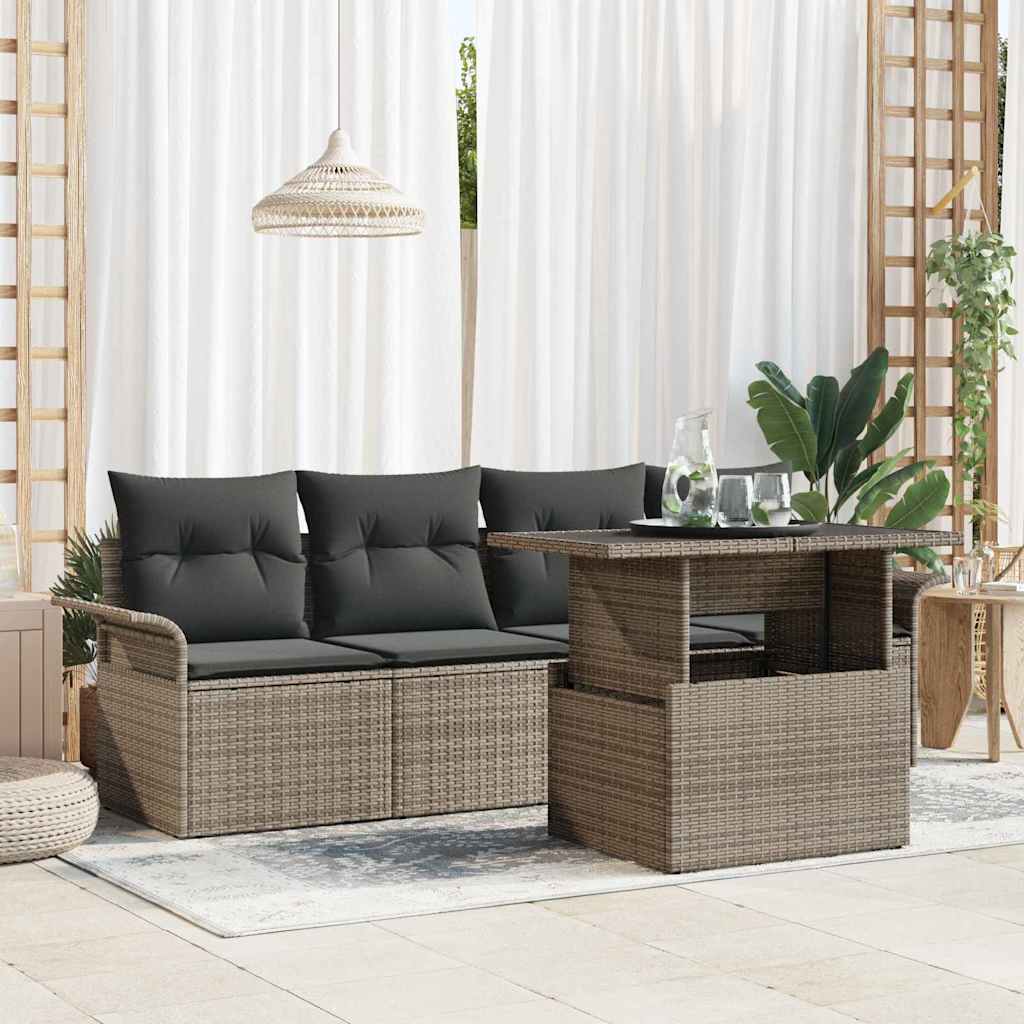 Set Divano da Giardino 5 pcs Grigio Rattan in Polipropilene
