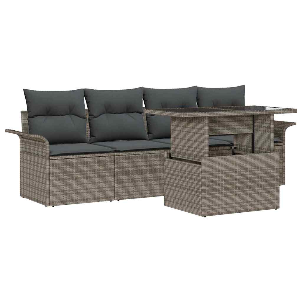 Set Divano da Giardino 5 pcs Grigio Rattan in Polipropilene