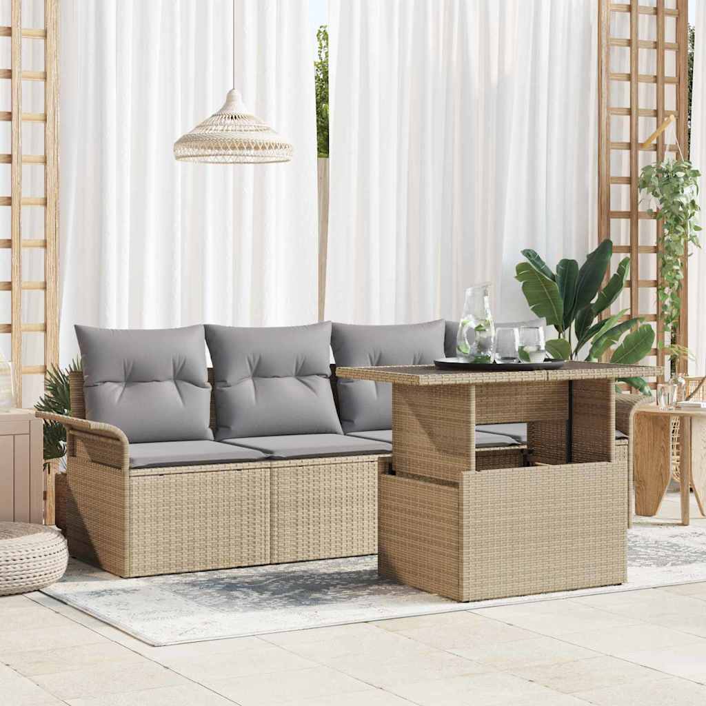 Set Divano da Giardino 5 pcs Beige Rattan in Polipropilene