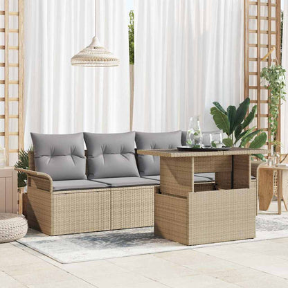 Set Divano da Giardino 5 pcs Beige Rattan in Polipropilene