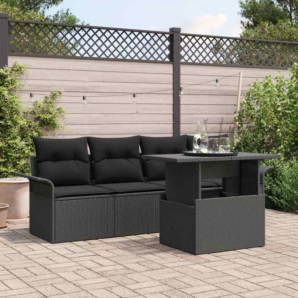 Set Divano da Giardino 5 pcs Nero Rattan in Polipropilene