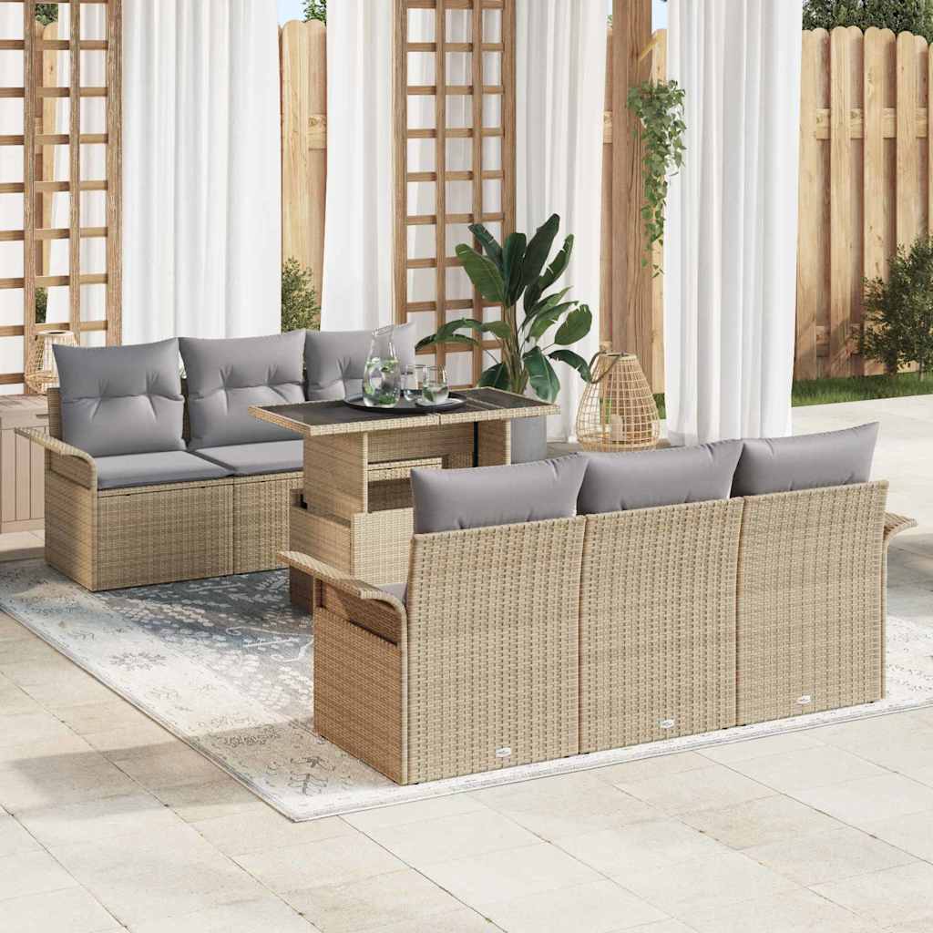 Set Divano da Giardino 7 pcs Beige Rattan in Polipropilene