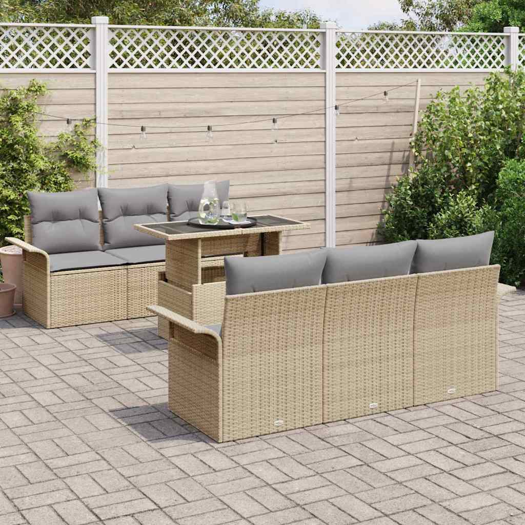 Set Divano da Giardino 7 pcs Beige Rattan in Polipropilene