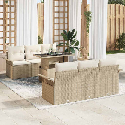 Set Divano da Giardino con cuscino 7 pcs Beige Poly Rattan
