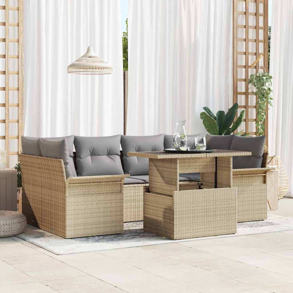 Set Divano da Giardino con cuscino 7 pcs Beige Poly Rattan