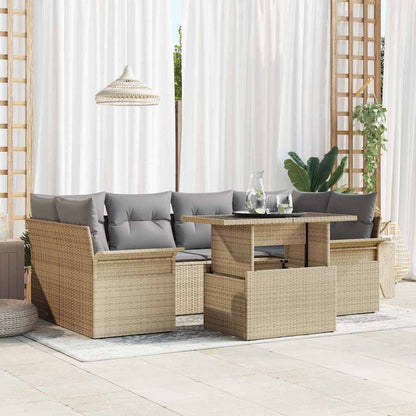 Set Divano da Giardino con cuscino 7 pcs Beige Poly Rattan