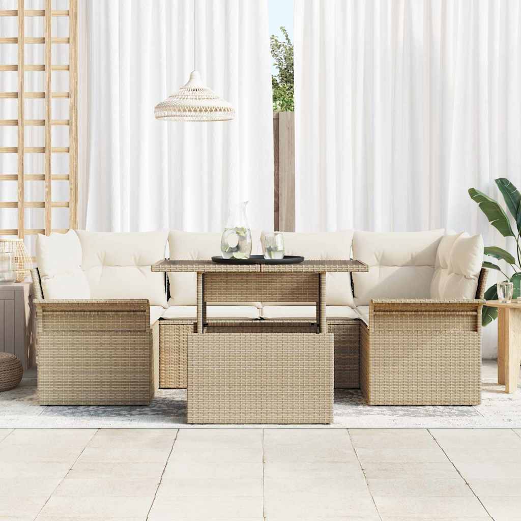 Set Divano da Giardino 7 pcs Beige Rattan in Polipropilene