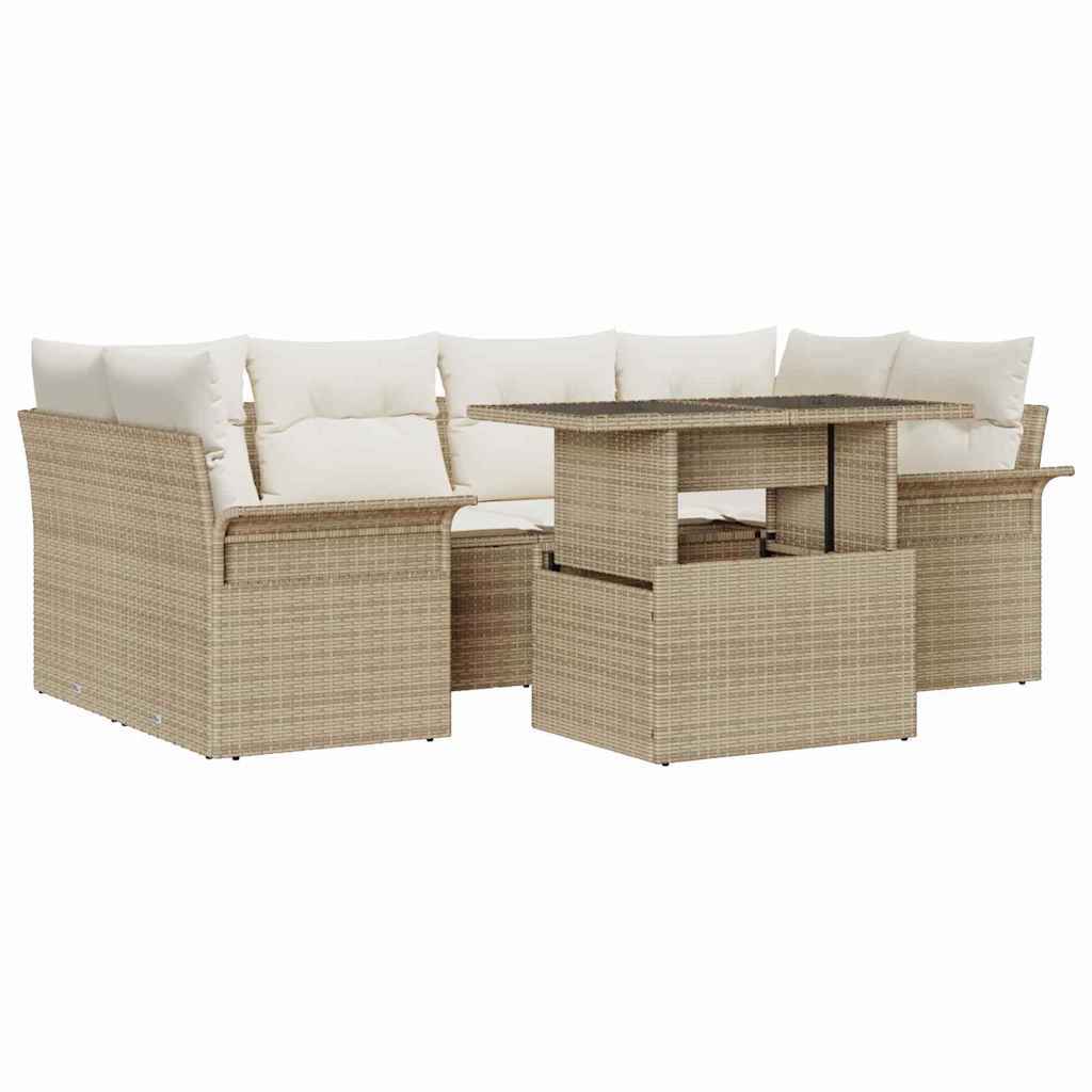Set Divano da Giardino 7 pcs Beige Rattan in Polipropilene