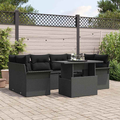 Set Divano da Giardino 7 pcs Nero Rattan in Polipropilene