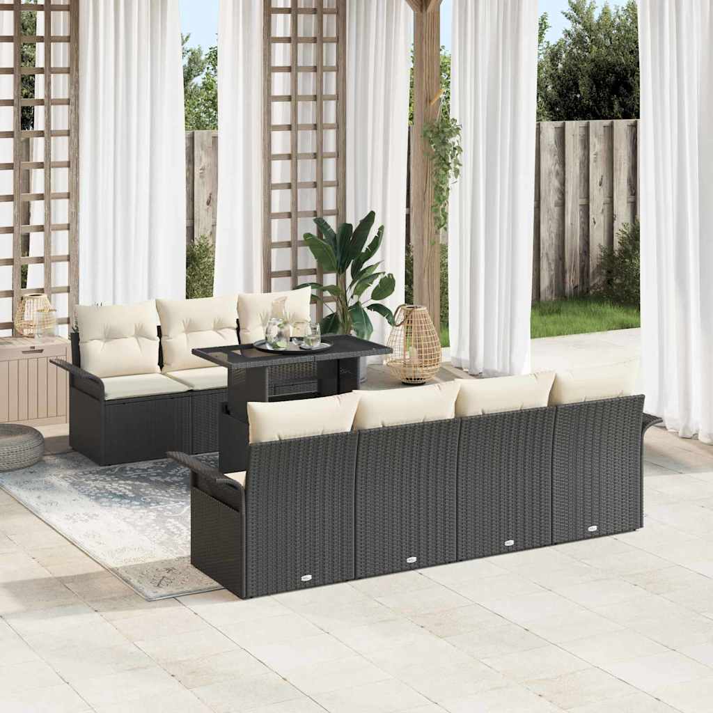 Set Divano da Giardino 8 pcs Nero Rattan in Polipropilene