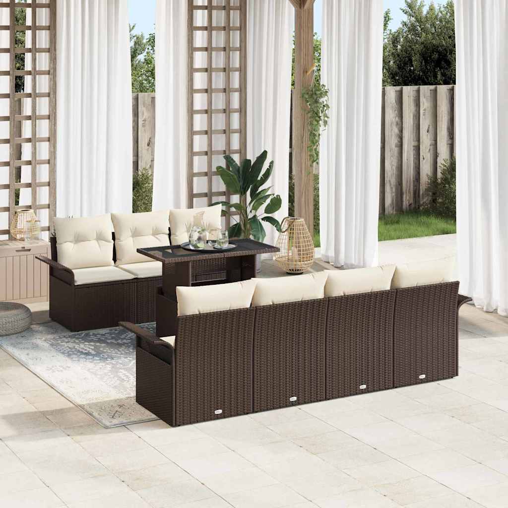 Set Divano da Giardino con cuscino 8 pcs Marrone Poly Rattan