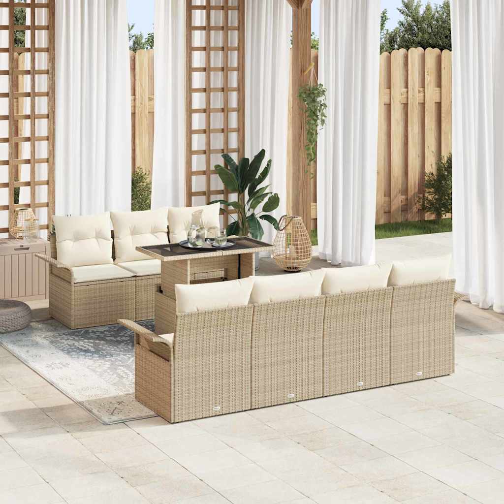 Set Divano da Giardino 8 pcs Beige Rattan in Polipropilene