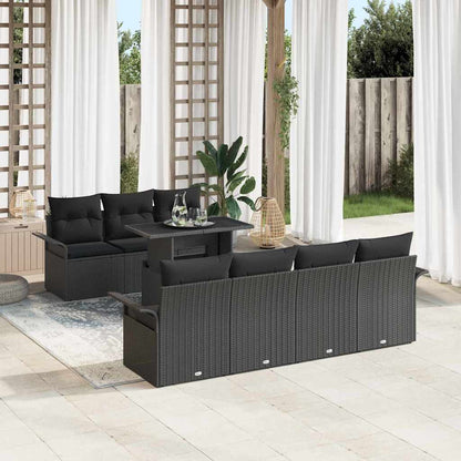 Set Divano da Giardino 8 pcs Nero Rattan in Polipropilene