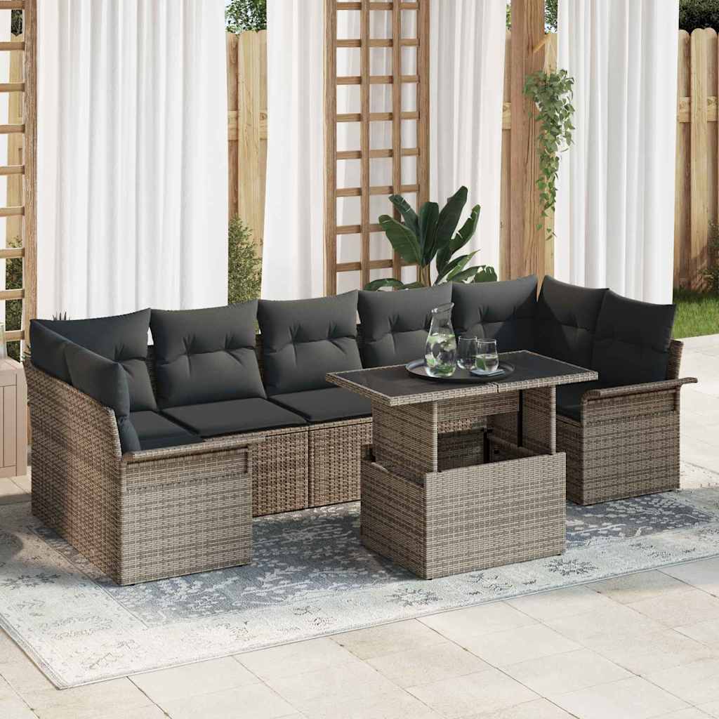 Set Divano da Giardino con cuscino 8 pcs Grigio Poly Rattan