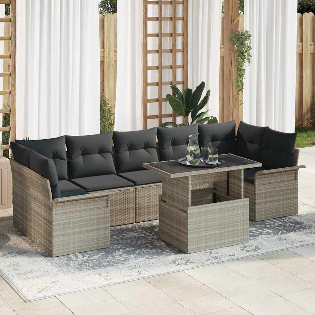 Set Divano da Giardino 8 pcs Grigio chiaro Poly Rattan