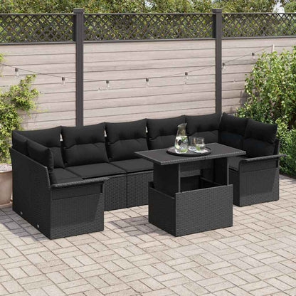 Set Divano da Giardino con cuscino 8 pcs Nero Poly Rattan