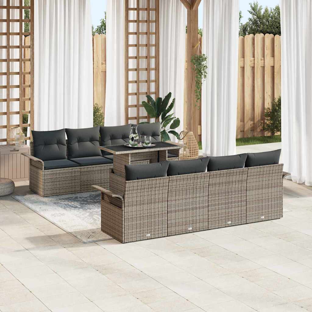 Set Divano da Giardino 9 pcs Grigio Rattan in Polipropilene