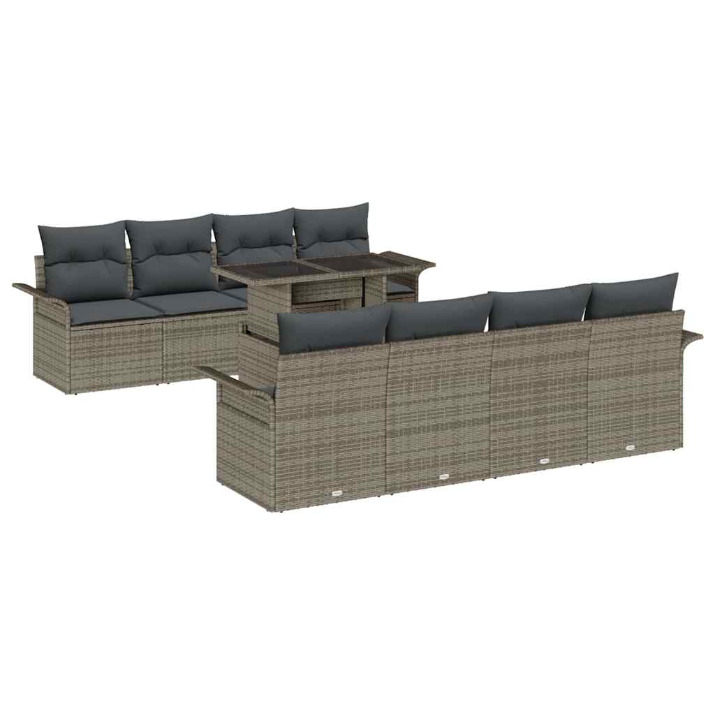 Set Divano da Giardino 9 pcs Grigio Rattan in Polipropilene