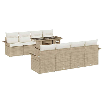 Set Divano da Giardino 9 pcs Beige Rattan in Polipropilene