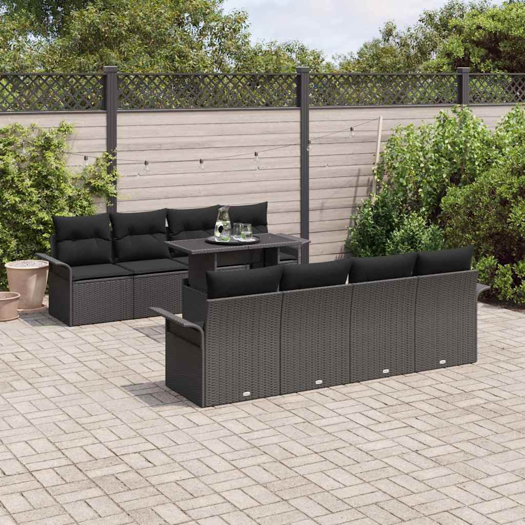 Set Divano da Giardino 9 pcs Nero Rattan in Polipropilene