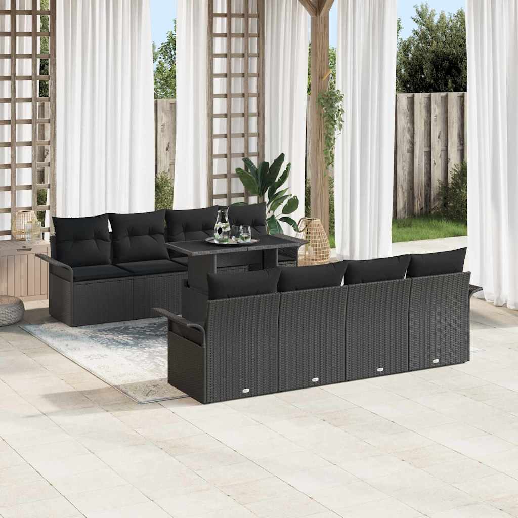 Set Divano da Giardino 9 pcs Nero Rattan in Polipropilene
