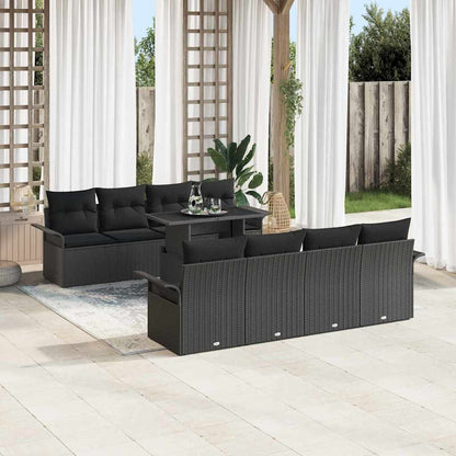 Set Divano da Giardino 9 pcs Nero Rattan in Polipropilene