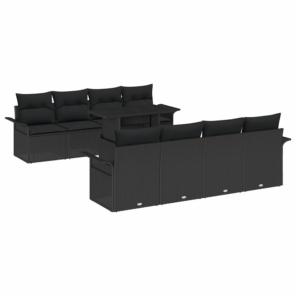 Set Divano da Giardino 9 pcs Nero Rattan in Polipropilene
