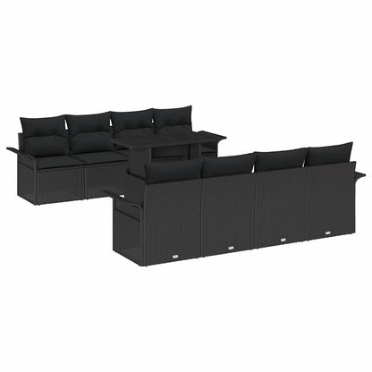 Set Divano da Giardino 9 pcs Nero Rattan in Polipropilene