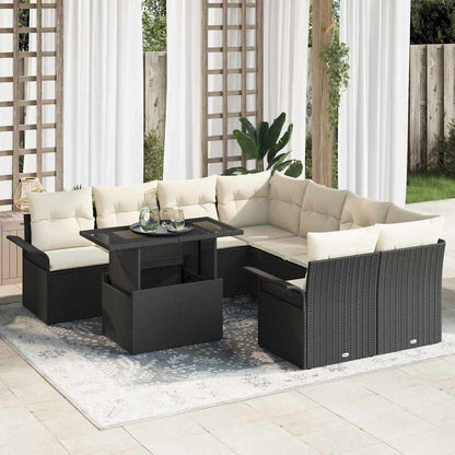 Set Divano da Giardino 9 pcs Nero Rattan in Polipropilene
