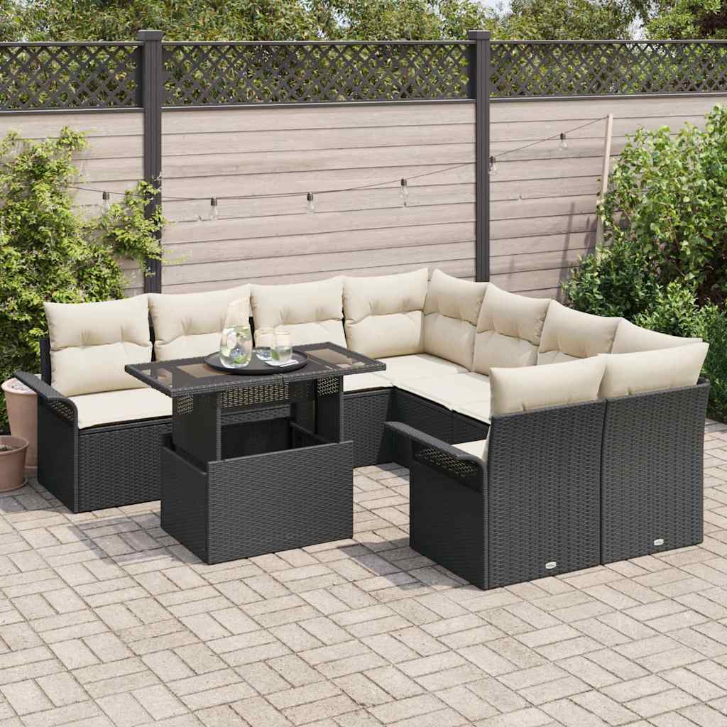 Set Divano da Giardino 9 pcs Nero Rattan in Polipropilene