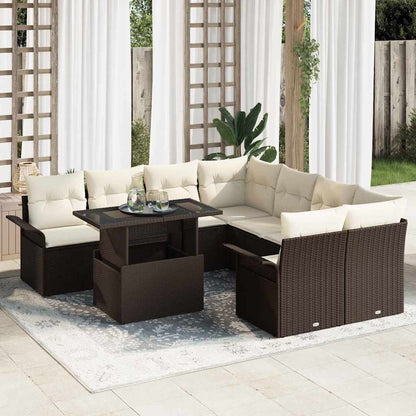 Set Divano da Giardino 9 pcs Marrone Rattan in Polipropilene