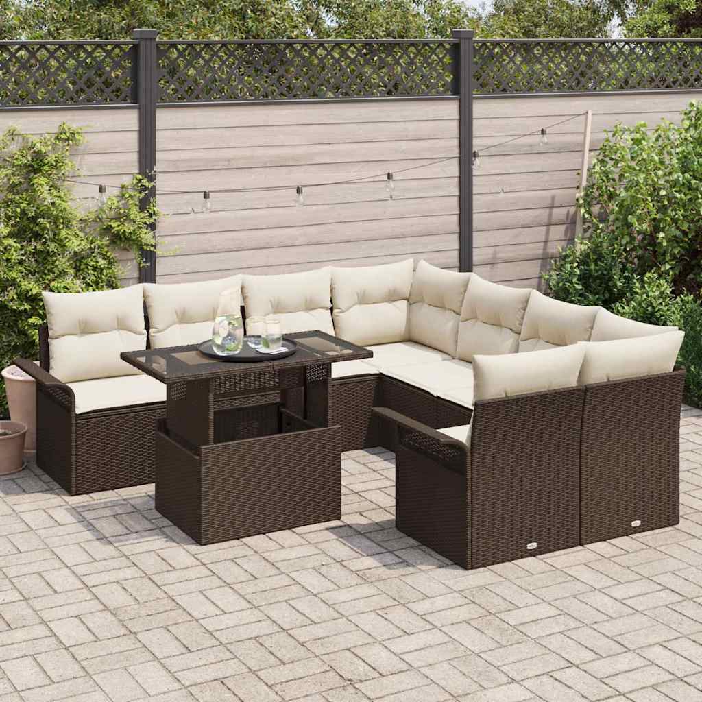 Set Divano da Giardino 9 pcs Marrone Rattan in Polipropilene