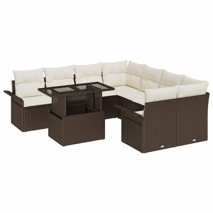 Set Divano da Giardino 9 pcs Marrone Rattan in Polipropilene