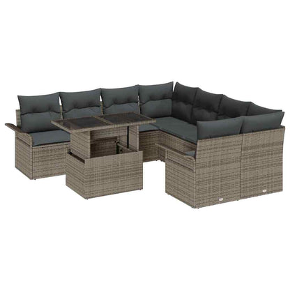 Set Divano da Giardino 9 pcs Grigio Rattan in Polipropilene