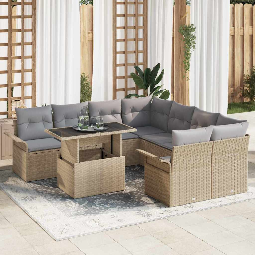 Set Divano da Giardino 9 pcs Beige Rattan in Polipropilene