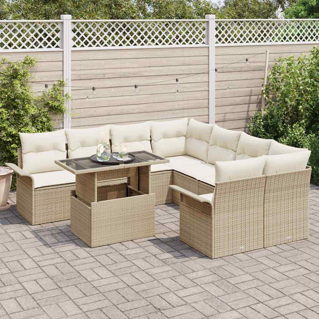 Set Divano da Giardino 9 pcs Beige Rattan in Polipropilene