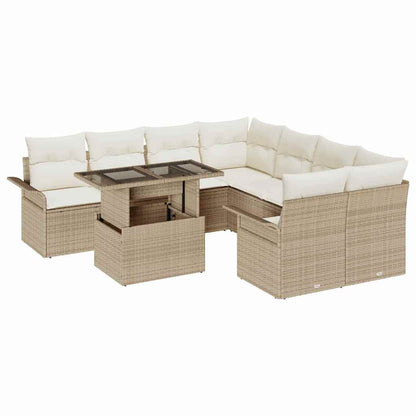 Set Divano da Giardino 9 pcs Beige Rattan in Polipropilene