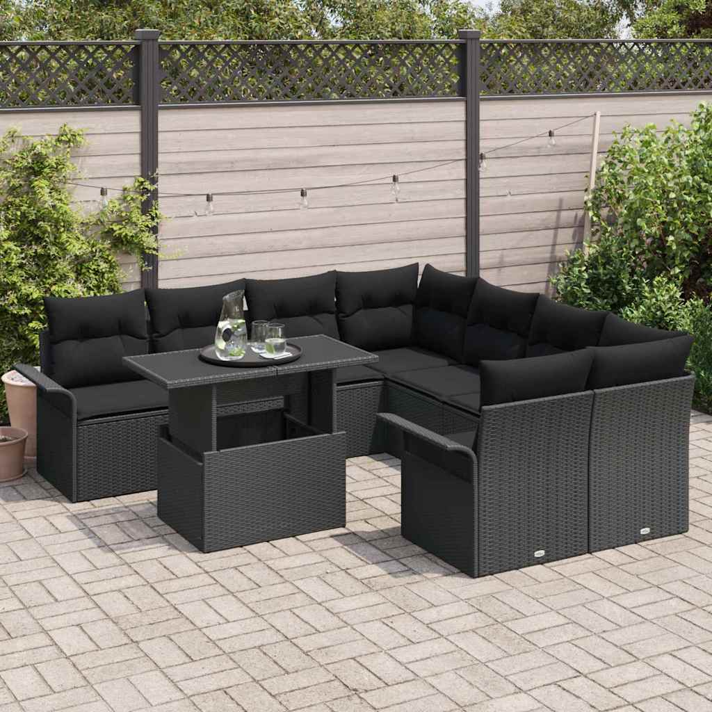 Set Divano da Giardino 9 pcs Nero Rattan in Polipropilene