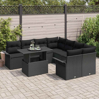 Set Divano da Giardino 9 pcs Nero Rattan in Polipropilene