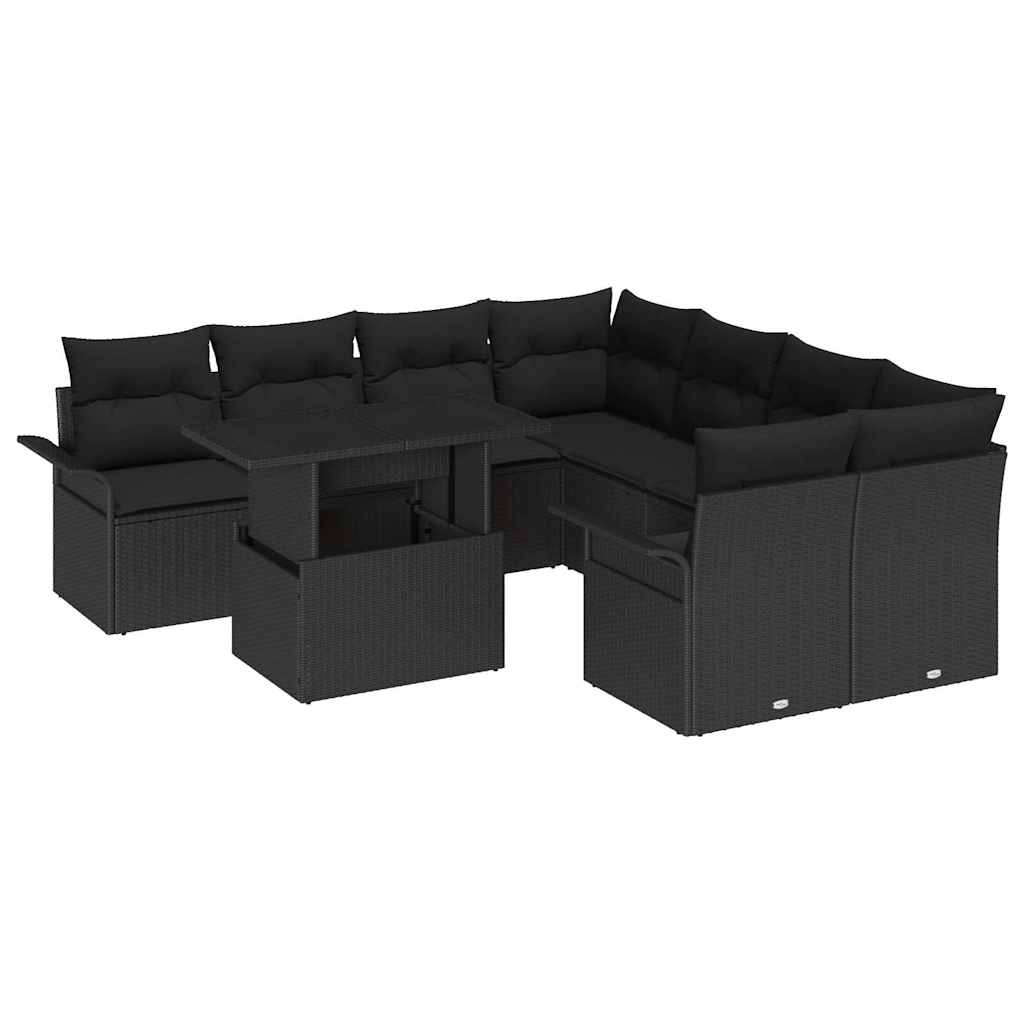Set Divano da Giardino 9 pcs Nero Rattan in Polipropilene