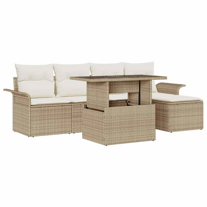 Set Divano da Giardino con cuscino 6 pcs Beige Poly Rattan