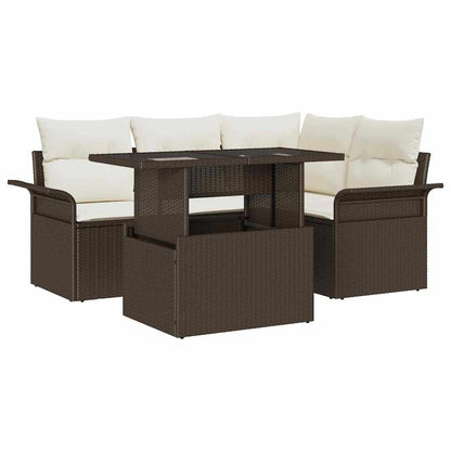 Set Divano da Giardino con cuscino 5 pcs Marrone Poly Rattan