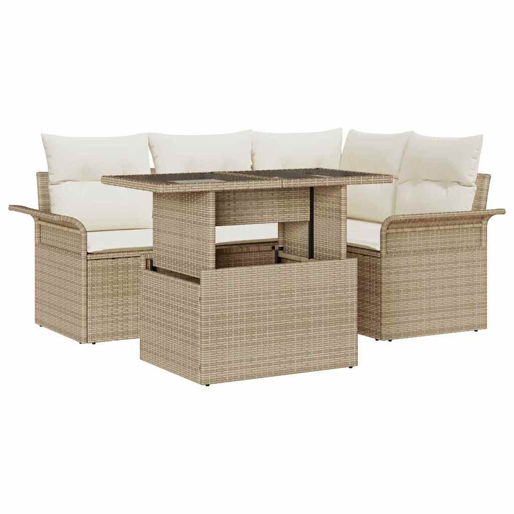 Set Divano da Giardino 5 pcs Beige Rattan in Polipropilene