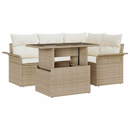 Set Divano da Giardino 5 pcs Beige Rattan in Polipropilene