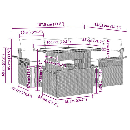 Set Divano da Giardino 5 pcs Beige Rattan in Polipropilene