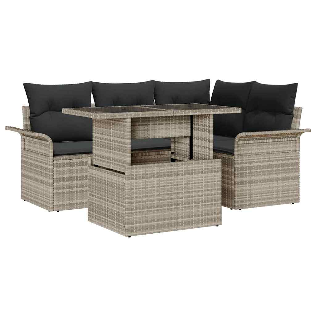 Set Divano da Giardino 5 pcs Grigio chiaro Poly Rattan