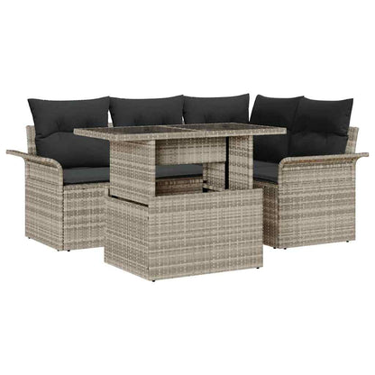 Set Divano da Giardino 5 pcs Grigio chiaro Poly Rattan